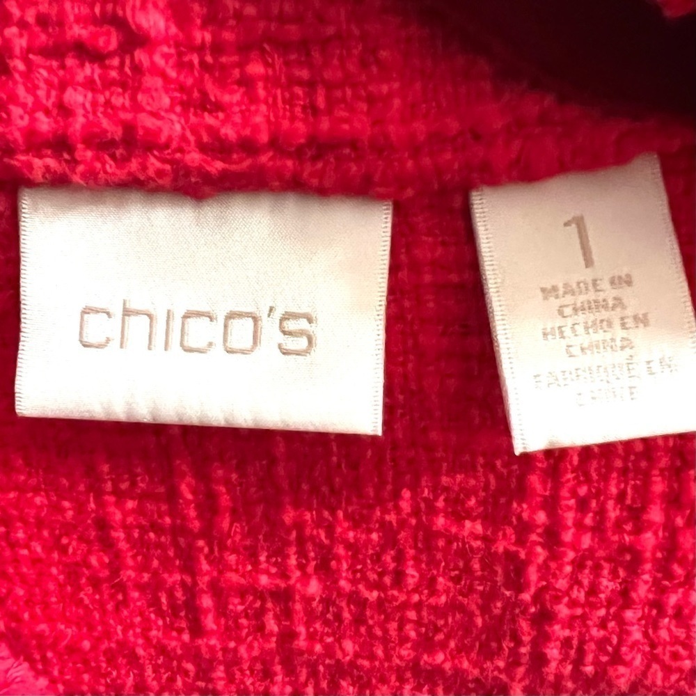 Chico’s Red Cotton Textured Fringe Open Front Cardigan Topper Womens Sz (1) 8/10 - Picture 6 of 6